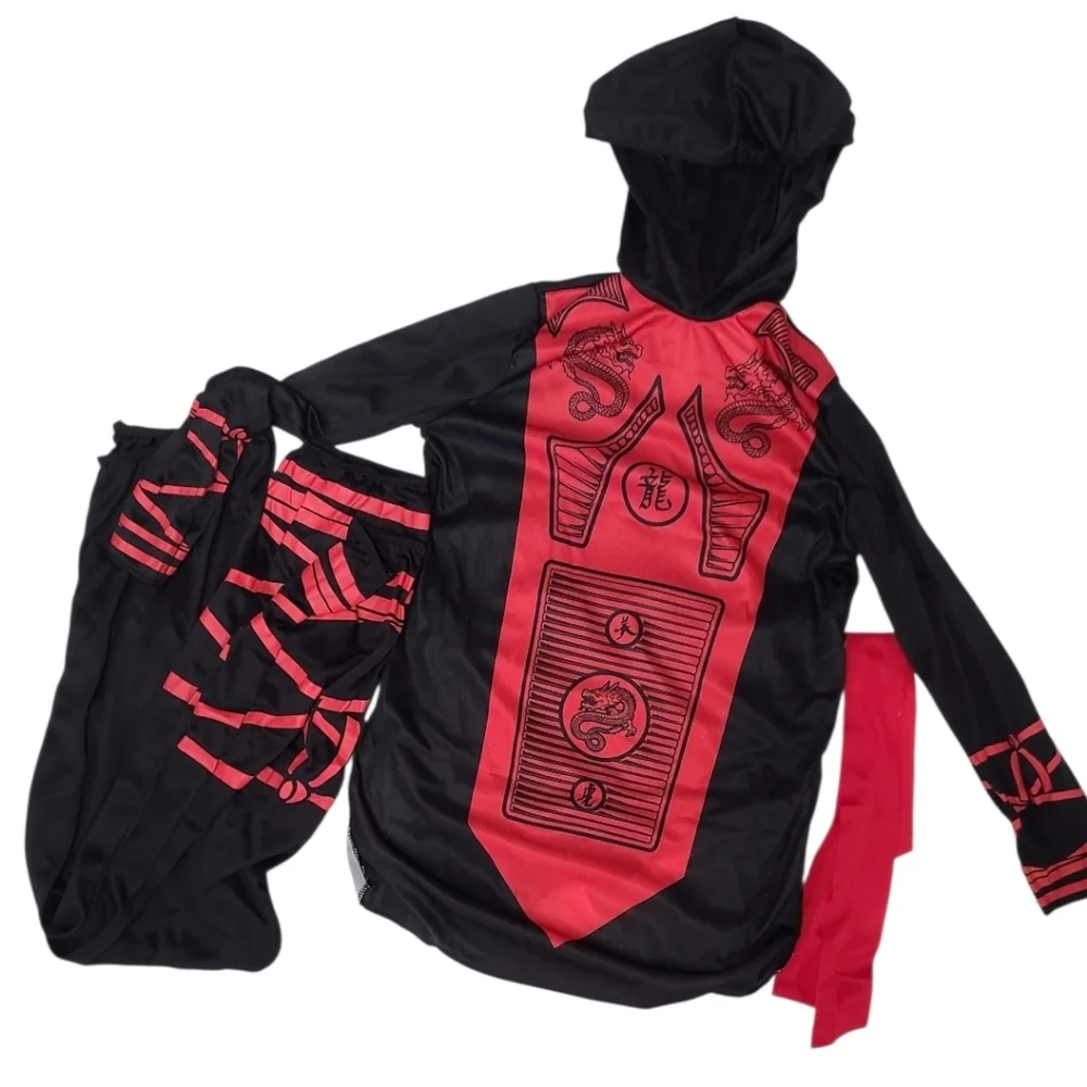 Kids Ninja Warrior Dress up Cosplay  Costume - Black and Red Az 10/12 NEW